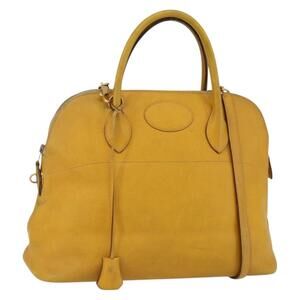 HERMES Bolide 31 Hand Bag Leather 2way Yellow Gold Auth 145580